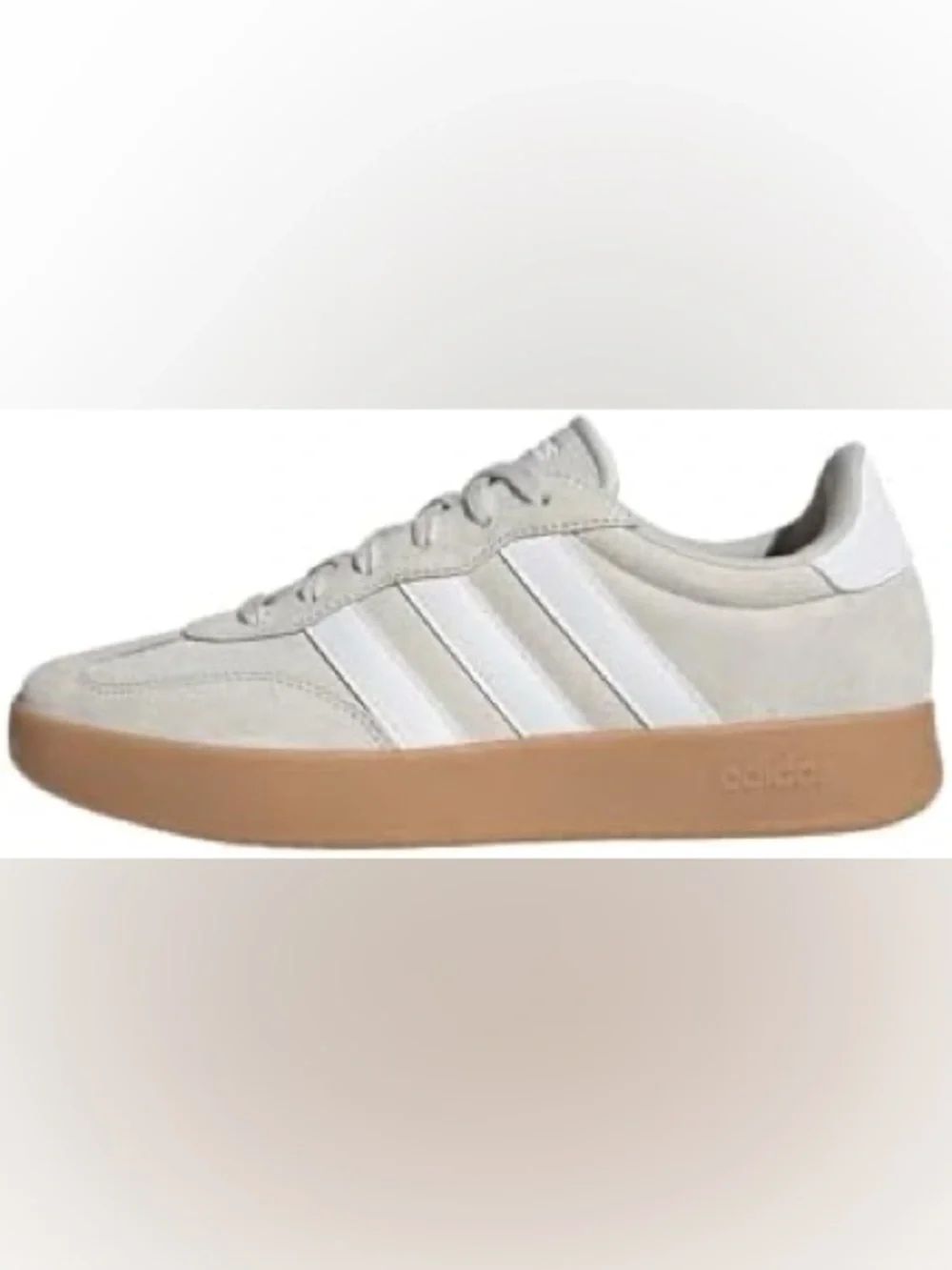 adidas Barreda Men’s Cream Suede Sneakers with White Stripes and Gum Sole NEW